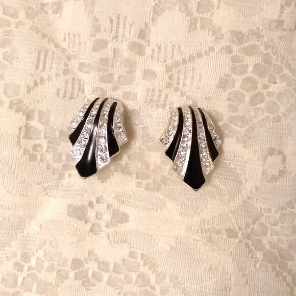 Vintage White Clear Cubic Zirconia Silver Tone Earrings Non-Pierced Clip - Picture 7 of 9